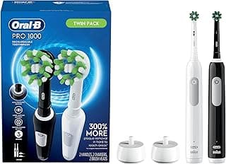Escova de dentes elétrica Oral-b Pro 1000, alimentada por Braun, preta e branca, 2 unidades